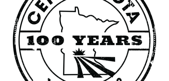 Centra Sota 100 Years logo features farmland, a state outline, and the years 1922-2022 in a circular stamp.
