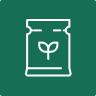 White outlined seed packet with a sprouting plant icon, set against a solid green background.