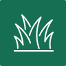 White grass icon centered on a green background, symbolizing lawn care or grassy areas.