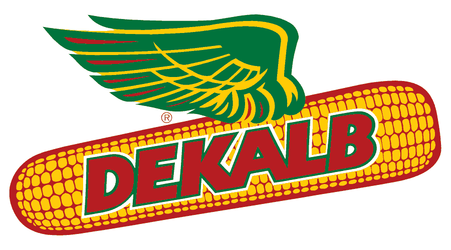 Green and yellow wing above a corn cob with "DEKALB" in bold red letters.