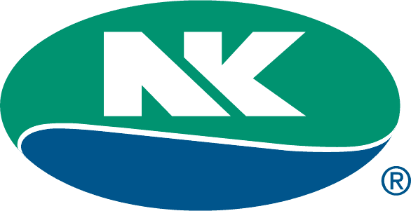Bold white NK letters centered in a green and blue oval logo, with a small registered trademark symbol.